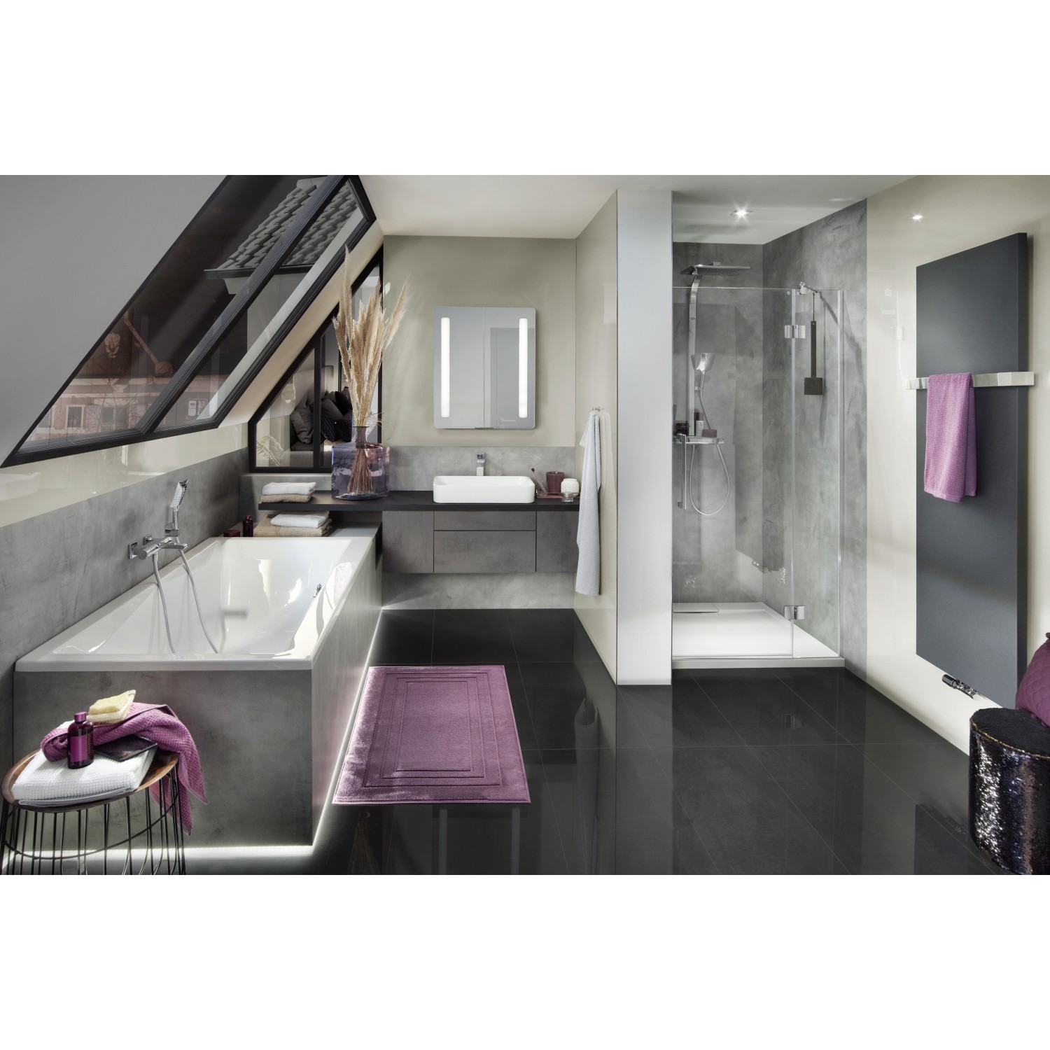 HSK Aperto Pro, Drehtür an Nebenteil in Nische